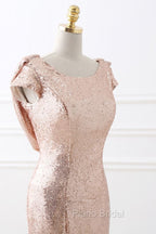 COURTNEY Fit and Flare Sweep train Sequined Rosy Golden Formal Prom Party Gowns