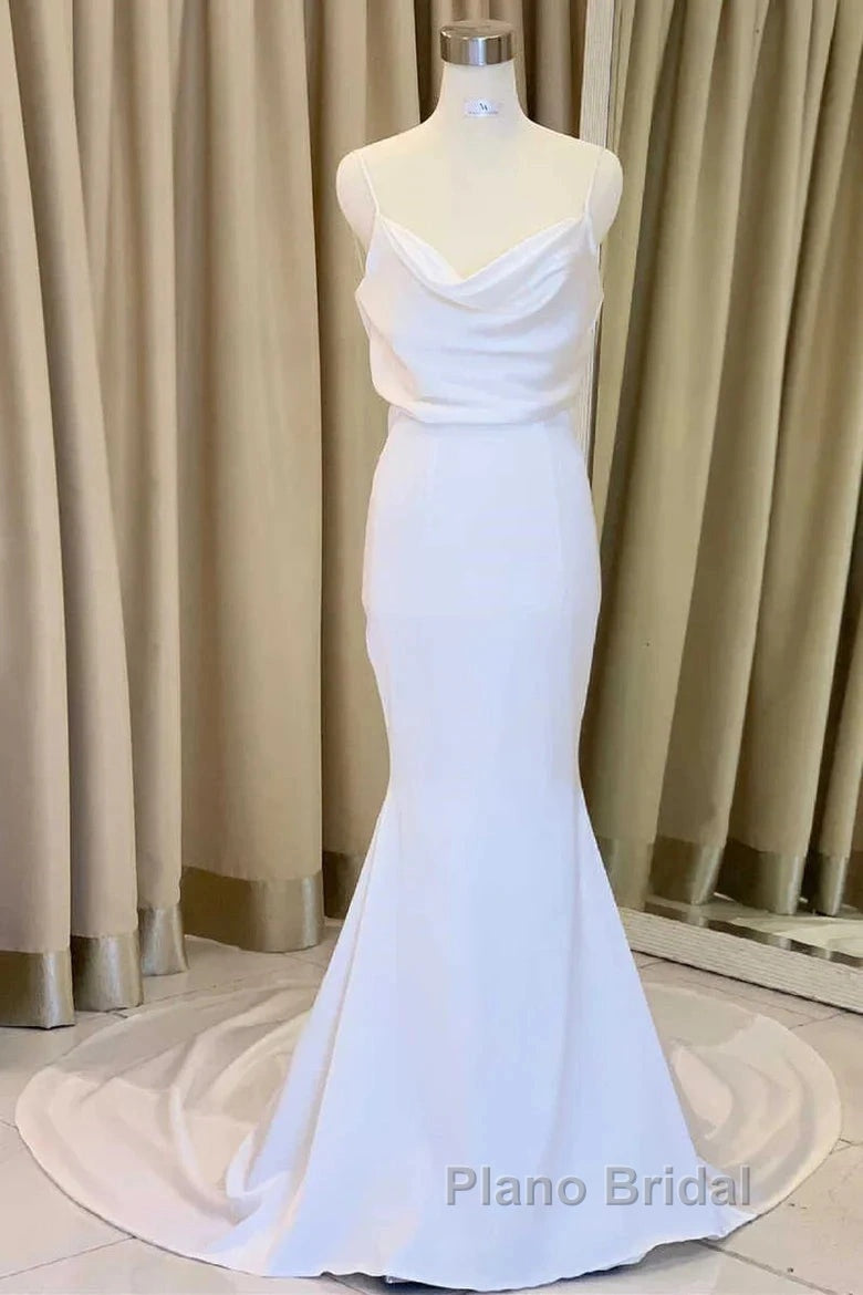 Cowl Neck Backless Mermaid Long Wedding Dresses