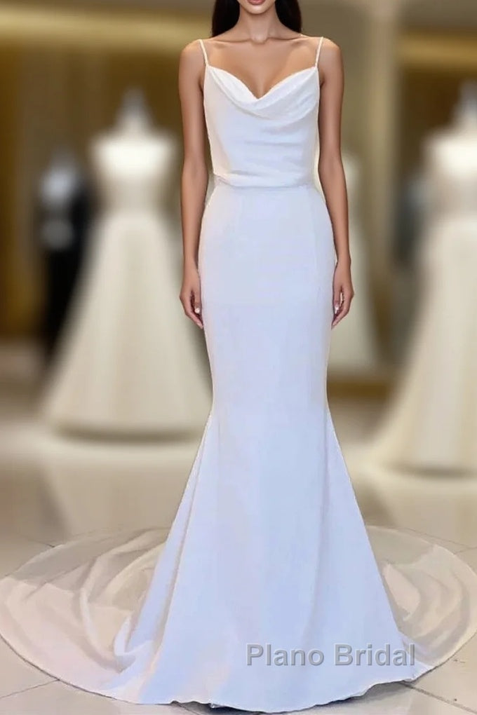 Cowl Neck Backless Mermaid Long Wedding Dresses Main image