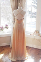 Cowl Neck Champagne Satin Bridesmaid Dresses With Slit