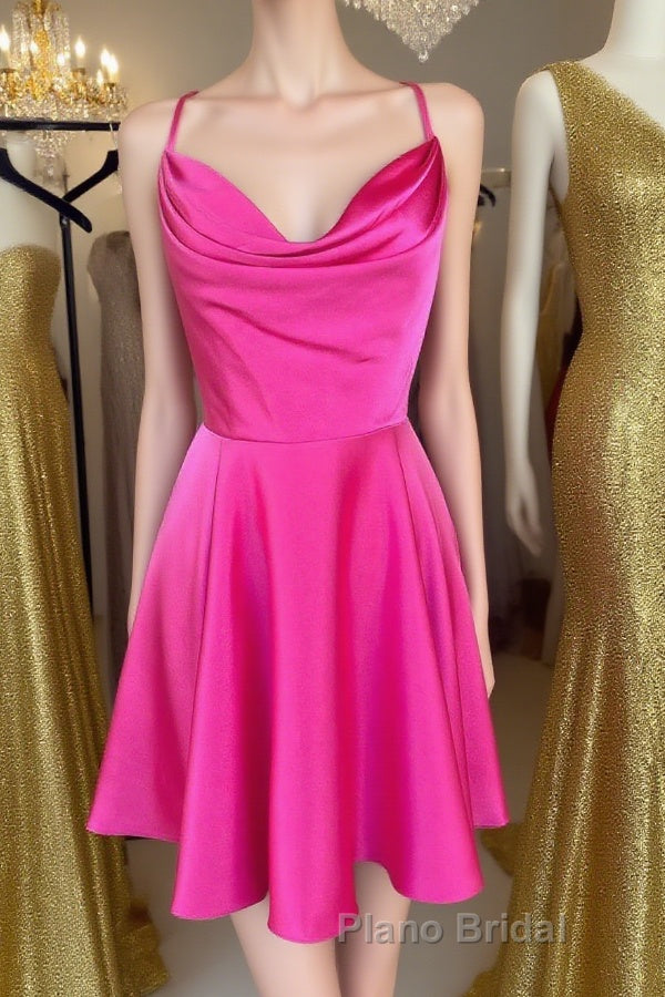 Cowl Neck Short Pink Formal Prom Dresses, Short Pink Graduation Homecoming Dresses Main image