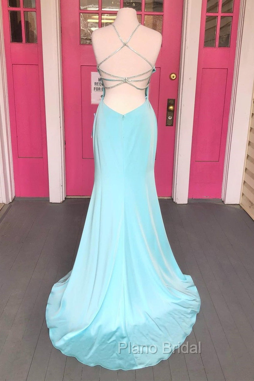 Criss Cross Straps Pool Blue Long Formal Dresses Secondary image