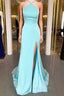 Criss Cross Straps Pool Blue Long Formal Dresses