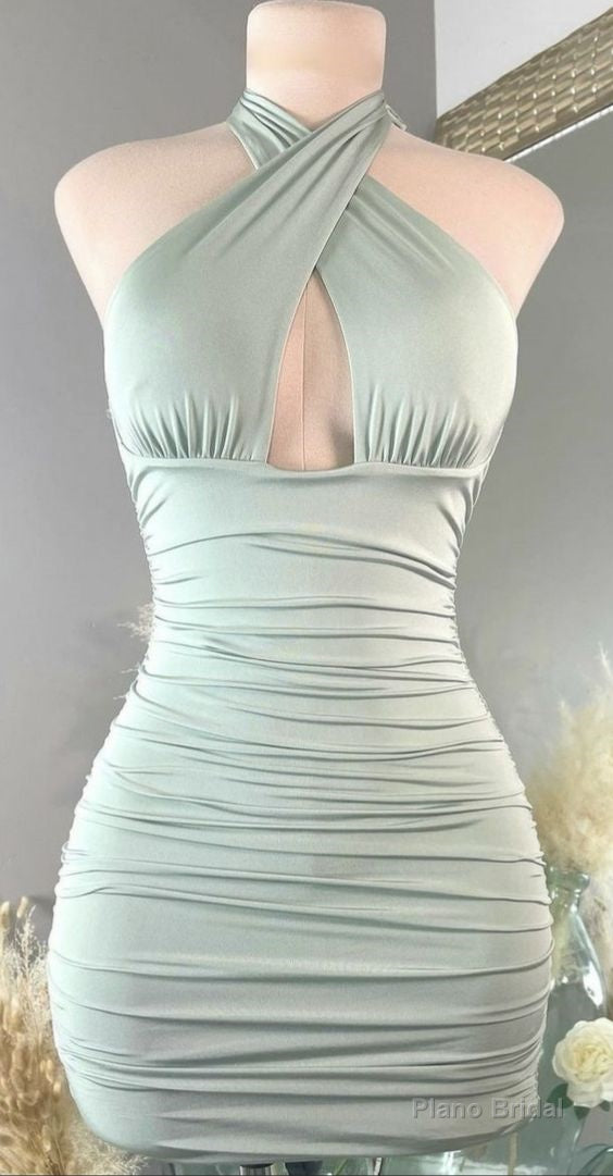 Cross halter Neckline Tight Dress,Sexy Birthday Outfit Dress,Mini Homecoming Dress Main image