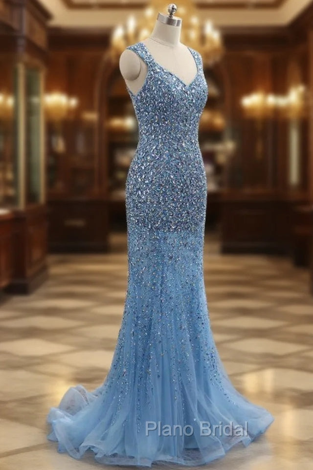 Crystal Beaded Formal Prom Dresses Elegant Mermaid Long Evening Dresses Main image