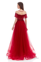 Crystal O-Neck Sleeveless A Line Tulle Prom Dresses