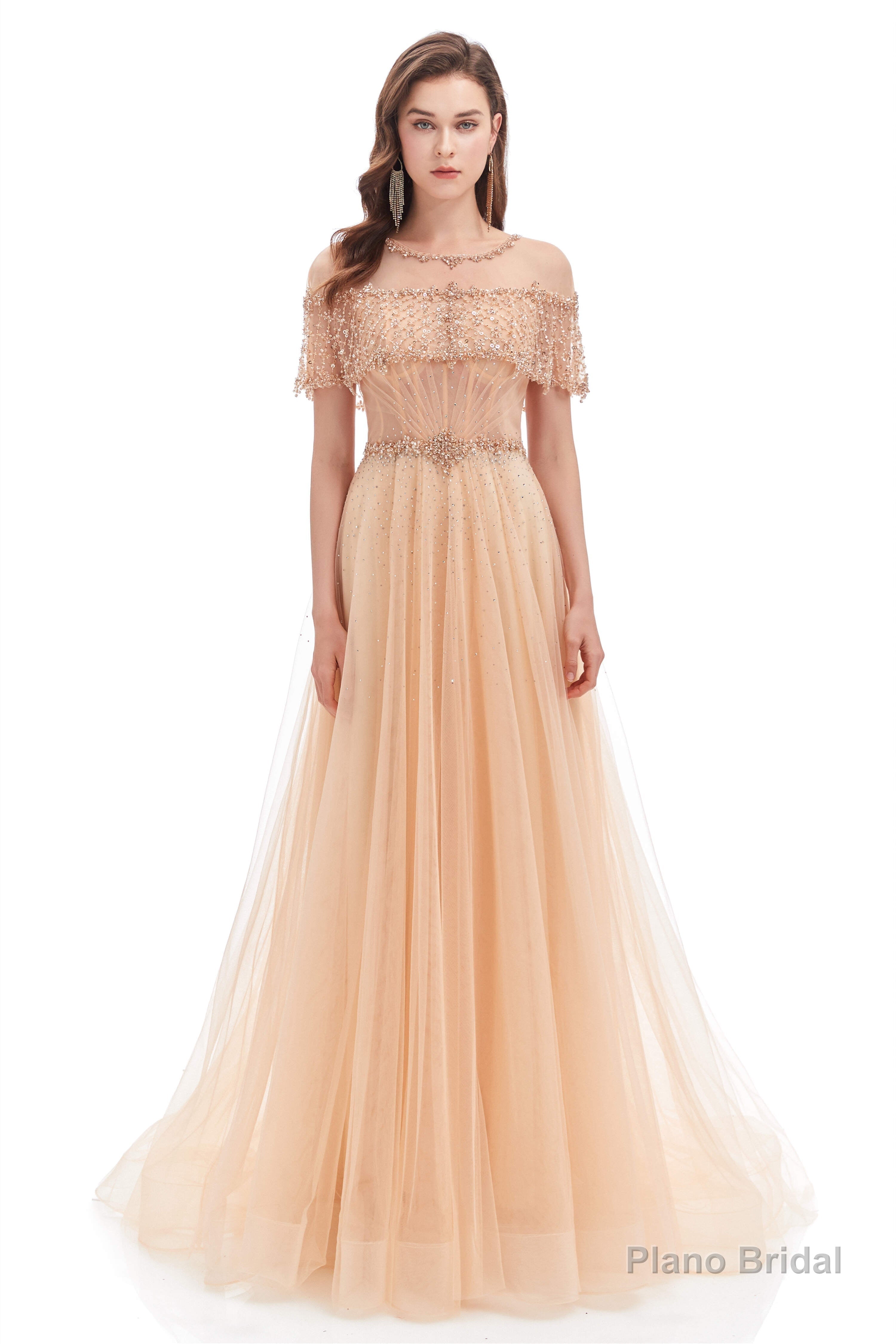 Crystal O-Neck Sleeveless A Line Tulle Prom Dresses Main image