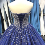 Crystals Sequined Navy Blue Quinceanera Dresses Ball Gown Wedding Dresses