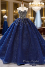 Crystals Sequined Navy Blue Quinceanera Dresses Ball Gown Wedding Dresses