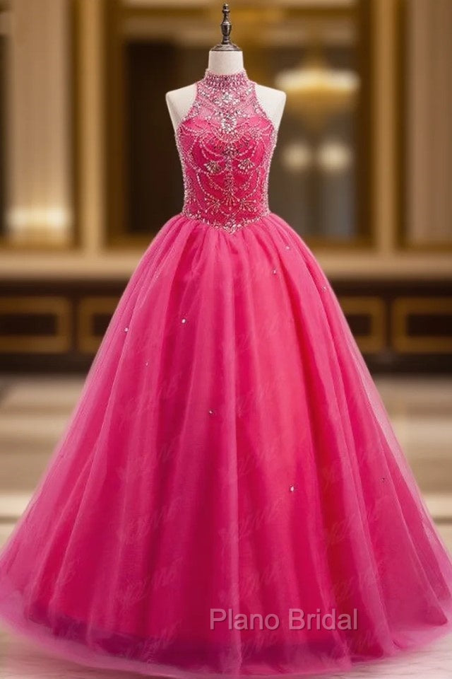 Crystals Sweet 16 Dresses Ball Gowns Halter Tulle Quinceanera Gown Dresses