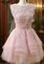 Cue Short Lace Top Round Neckline Party Dresses, Short Layers Homecoming Dresses