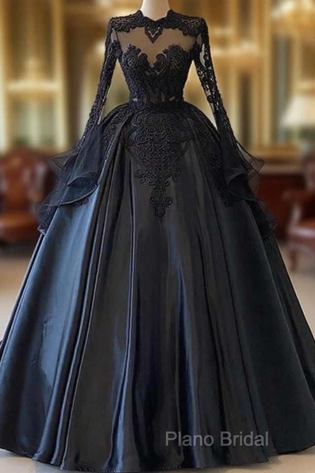 Custom Black African Wedding Gown, Satin Black Wedding Dresses, African Formal Prom Dresses Main image