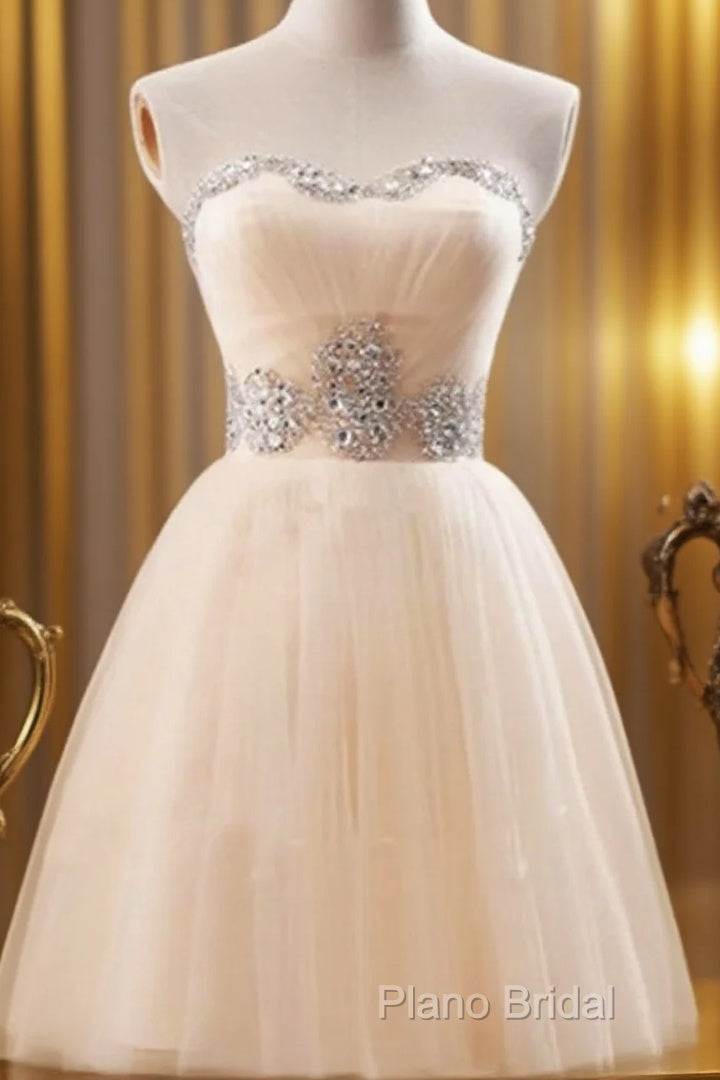 Custom Made A Line Sweetheart Neck Champagne Formal Prom Dresses, Short Champagne Bridesmaid Dresses, Graduation Dresses, Homecoming Dresses