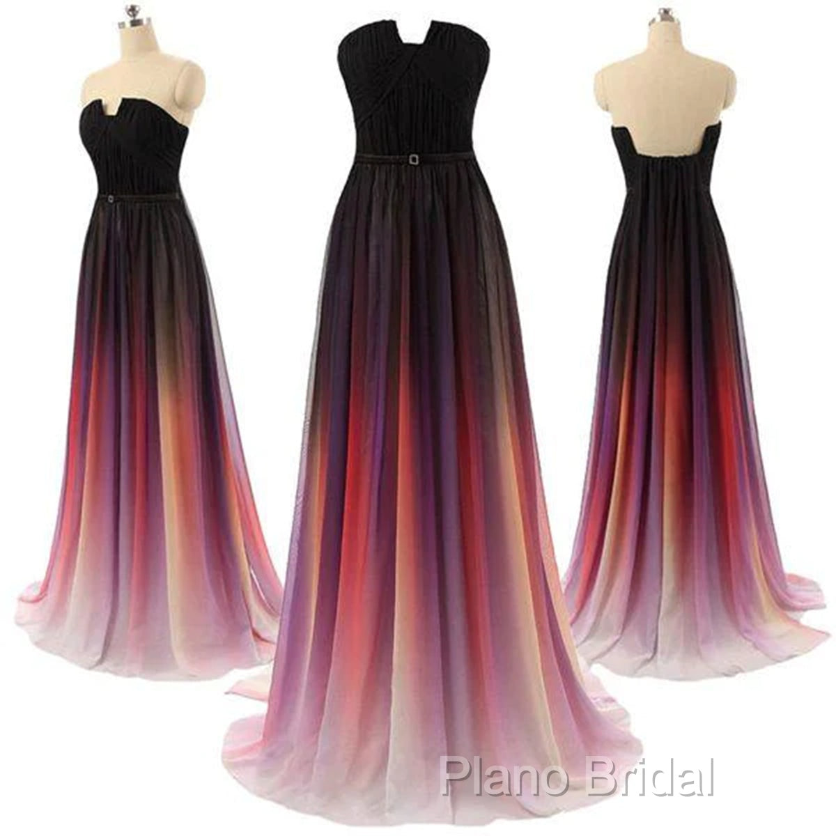 Custom Made Backless Ombre Chiffon Long Formal Prom Dresses, Ombre Bridesmaid Dresses, Formal Dresses Secondary image