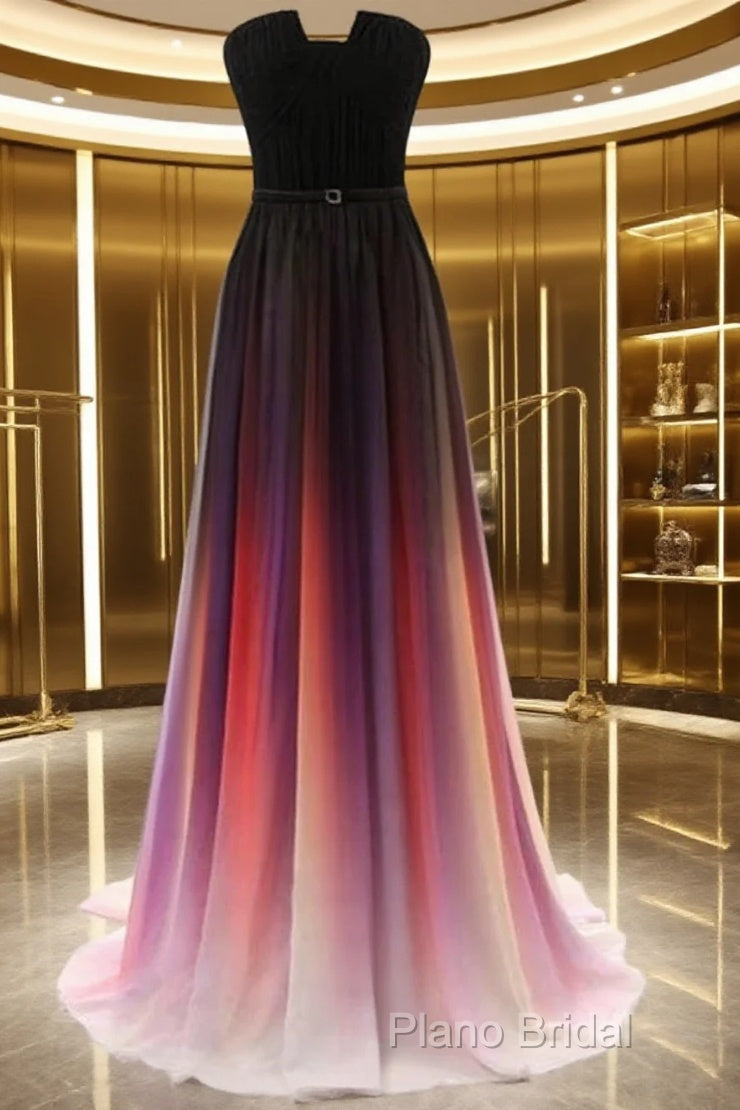 Custom Made Backless Ombre Chiffon Long Formal Prom Dresses, Ombre Bridesmaid Dresses, Formal Dresses