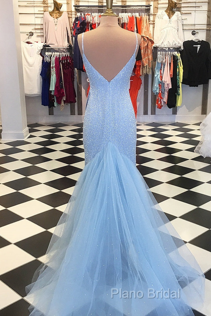 Custom Made Blue V Neck Mermaid Formal Prom Dresses, Mermaid Formal Dresses, Blue Formal Dresses Secondary image