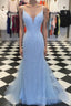 Custom Made Blue V Neck Mermaid Formal Prom Dresses, Mermaid Formal Dresses, Blue Formal Dresses