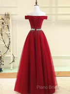 Custom Made Burgundy Off Shoulder Formal Prom Dresses, Burgundy Formal Dresses, Off Shoulder Formal Dresses, Bridesmaid Dresses