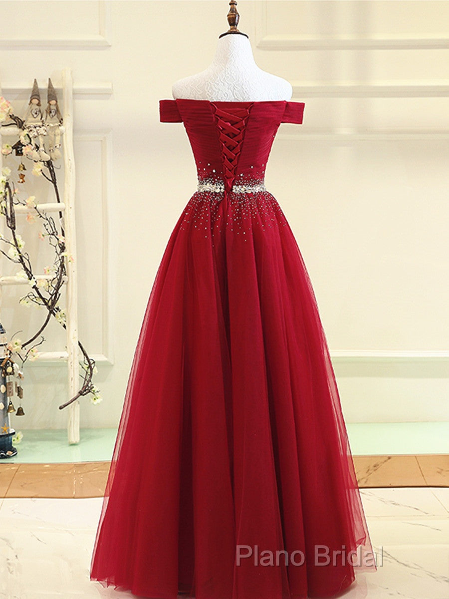 Custom Made Burgundy Off Shoulder Formal Prom Dresses, Burgundy Formal Dresses, Off Shoulder Formal Dresses, Bridesmaid Dresses