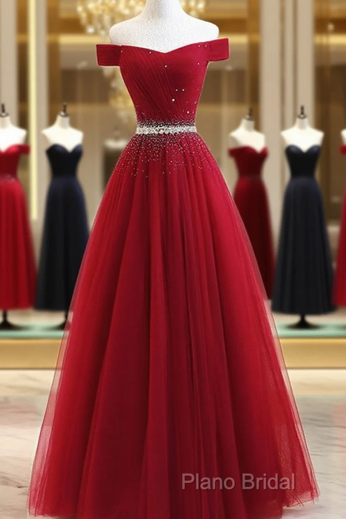 Custom Made Burgundy Off Shoulder Formal Prom Dresses, Burgundy Formal Dresses, Off Shoulder Formal Dresses, Bridesmaid Dresses Main image