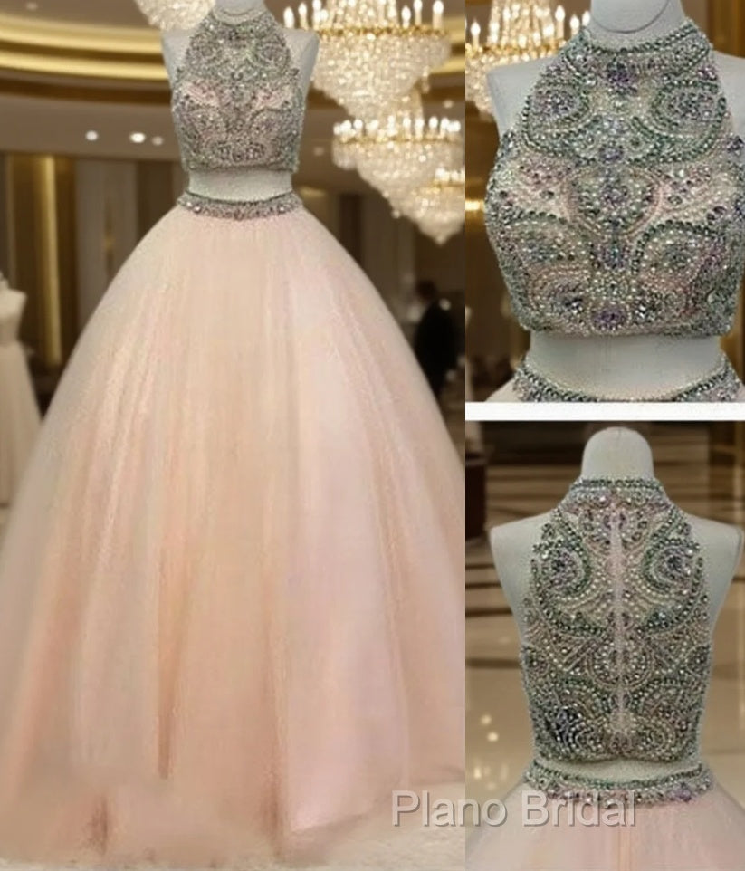 Custom Made High Neck Two Pieces Long Formal Prom Gown, Formal Dresses Main image