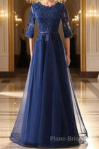 Custom Made Long Sleeves Navy Blue Lace Formal Prom Dress, Long Sleeves Lace Bridesmaid Dress, Long Sleeves Navy Blue Lace Formal Graduation Evening Dress