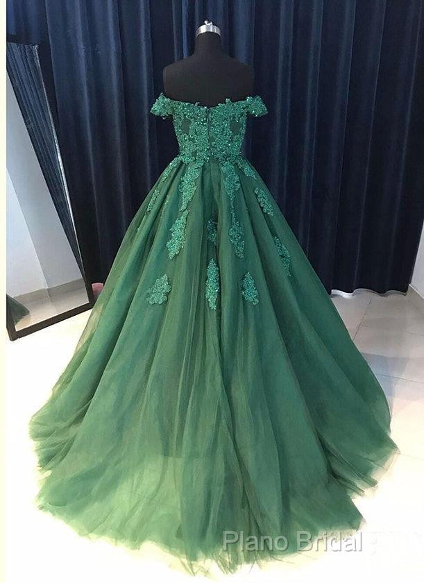 Custom Made Off Shoulder Emerald Green Lace Formal Prom Dresses, Green Formal Dresses, Lace Formal Prom Gown