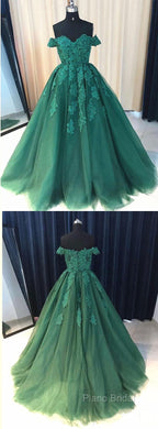 Custom Made Off Shoulder Emerald Green Lace Formal Prom Dresses, Green Formal Dresses, Lace Formal Prom Gown