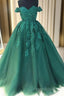 Custom Made Off Shoulder Emerald Green Lace Formal Prom Dresses, Green Formal Dresses, Lace Formal Prom Gown
