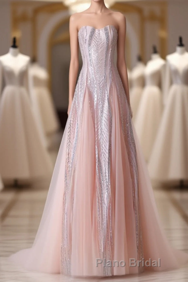 Custom Made Round Neck Lace Pink Formal Prom Dresses, Lace Pink Formal Dresses, Evening Dresses Main image