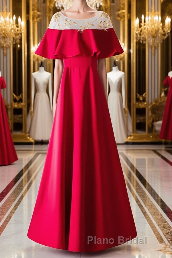 Custom Made Round Neck Red Long Formal Prom Dresses, Red Formal Prom Gown, Formal Dresses Main image