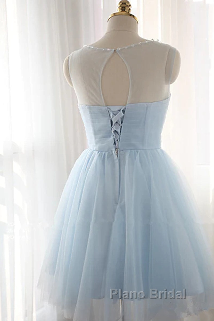 Custom Made Round Neck Short Blue Formal Prom Dresses, Short Blue Graduation Dresses, Homecoming Dresses, Blue Bridesmaid Dresses Secondary image
