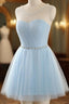 Custom Made Round Neck Short Blue Formal Prom Dresses, Short Blue Graduation Dresses, Homecoming Dresses, Blue Bridesmaid Dresses