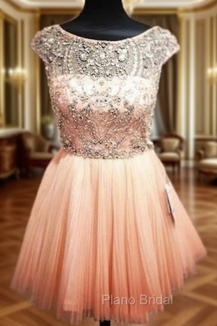 Custom Made Round Neck Pink Short Formal Prom Dresses, Short Graduation Dresses, Short Homecoming Dresses Main image