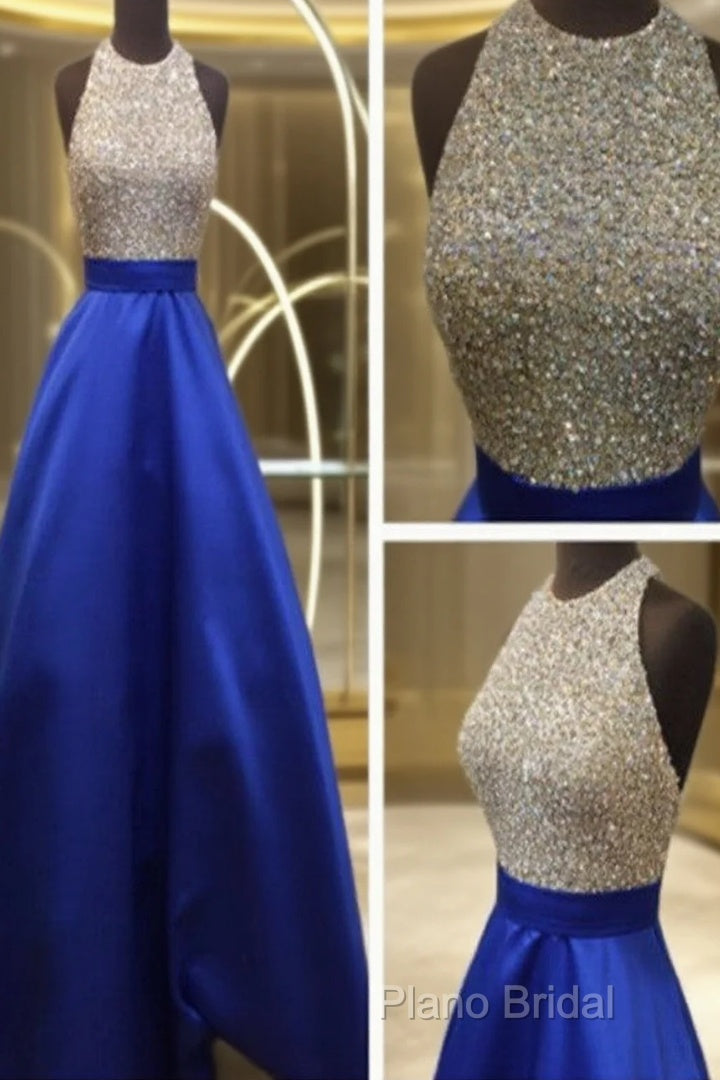 Custom Made Royal Blue Round Neck Sleeveless Formal Prom Dresses, Blue Formal Dresses Main image