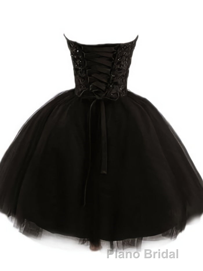Sweetheart Short Black Lace Formal Prom Dresses, Black Lace Graduation / Homecoming Dresses