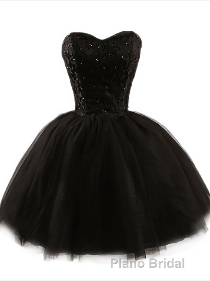 Sweetheart Short Black Lace Formal Prom Dresses, Black Lace Graduation / Homecoming Dresses