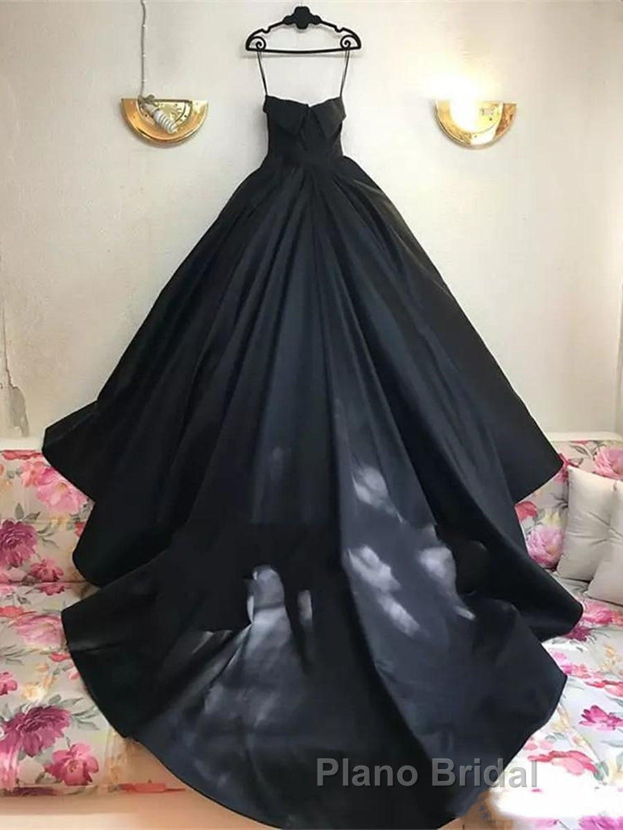 Custom Made Thin Straps Sweetheart Neck Black Ball Gown, Black Long Formal Prom Dresses, Evening Dresses Secondary image