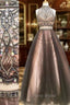 Custom Made Two Pieces Tulle Long Formal Prom Dresses, Black Evening Dresses
