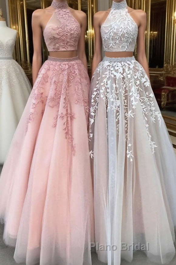 Custom made two pieces tulle long Formal Prom dress, lace evening dress Main image