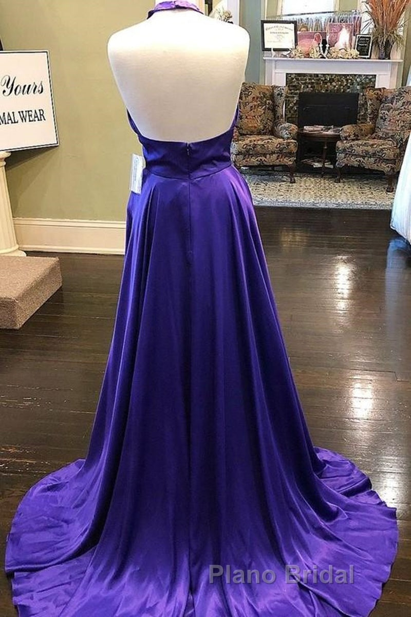Custom Made Unique Backless Purple Satin Long Formal Prom Dress, Backless Purple Formal Dress, Purple Evening Dress Secondary image
