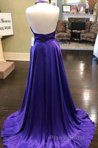 Custom Made Unique Backless Purple Satin Long Formal Prom Dress, Backless Purple Formal Dress, Purple Evening Dress