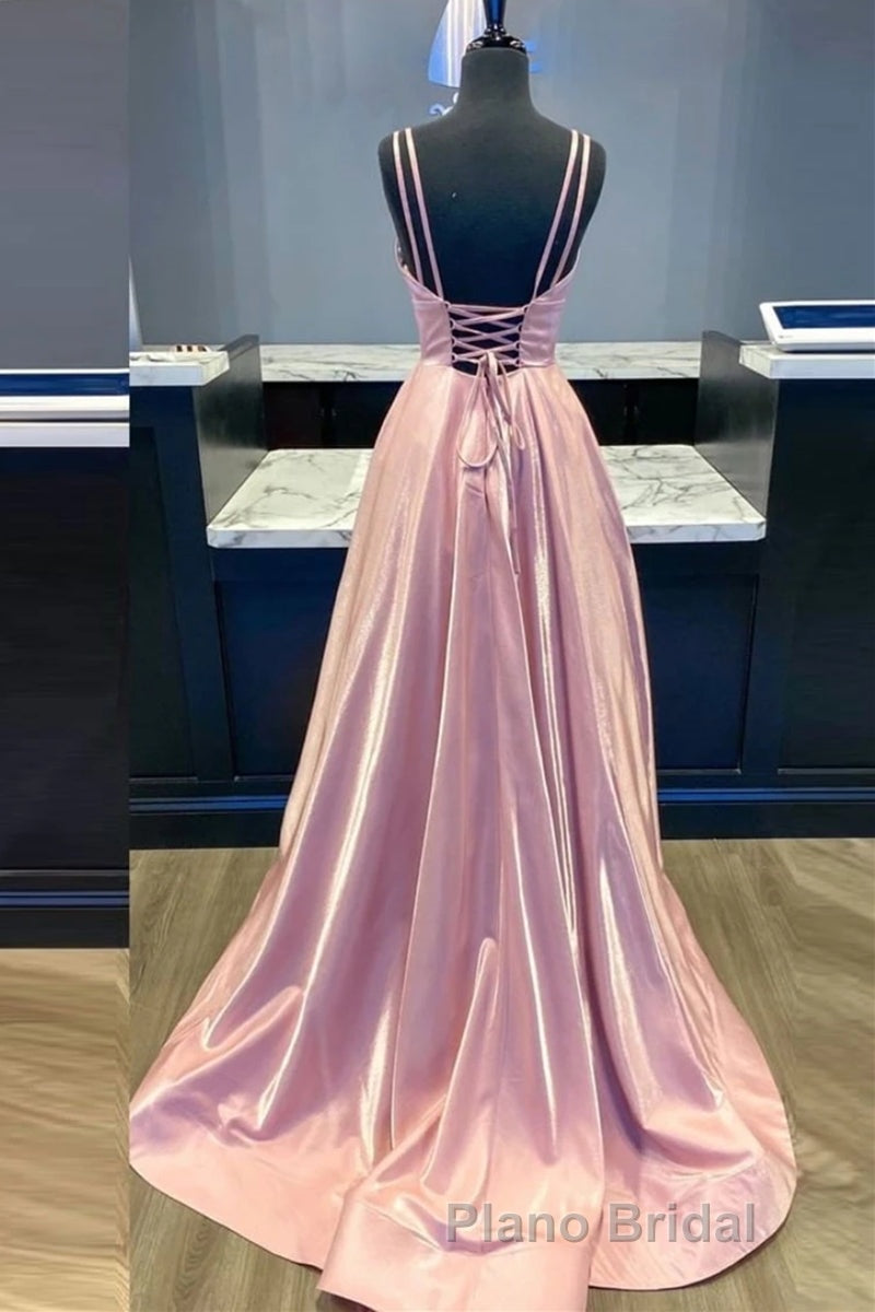 Custom Made V Neck Backless Pink Formal Prom Dress, Backless Pink Formal Dress, Simple Pink Evening Dress Secondary image