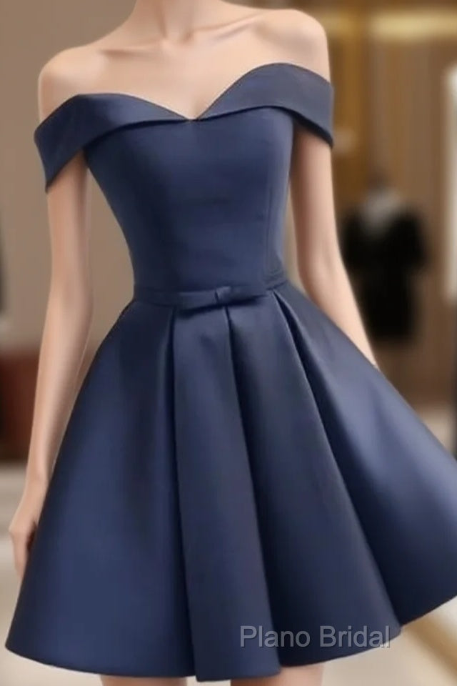Custom Navy Blue Short Off Shoulder Sweetheart Party Dresses, Navy Blue Party Dresses Main image