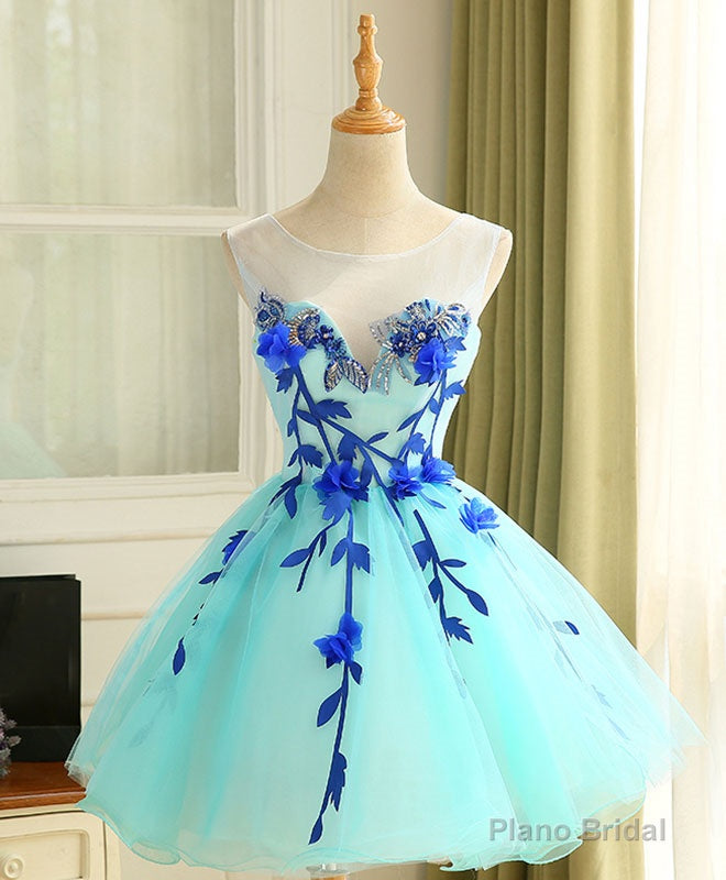 Cute A Line Blue Tulle Mini/Short Prom Dress, Blue Homecoming Dress Main image
