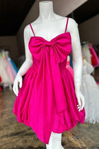 Cute A-Line Fuchsia Bow Short Homecoming Dresses