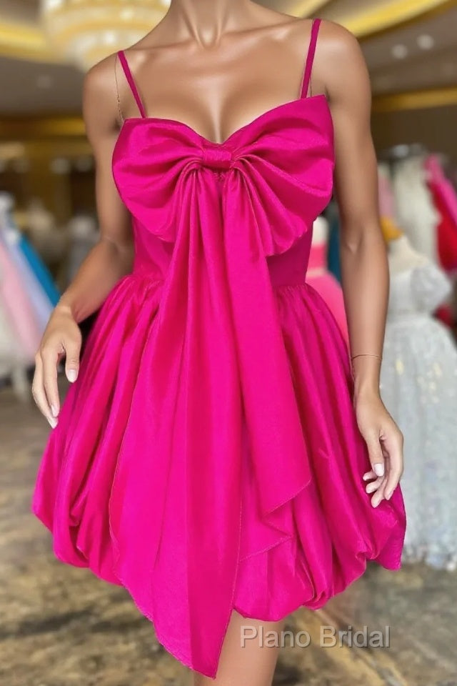 Cute A-Line Fuchsia Bow Short Homecoming Dresses Main image