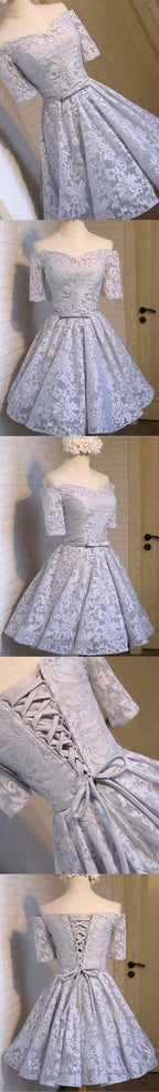 Cute A-Line Half Sleeve Sweetheart Lace Up Back Organza Floral Prints Knee Length Homecoming Dresses