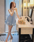 Cute A Line Halter Baby Blue Pleated Chiffon Short Homecoming Dresses Birthday Dresses