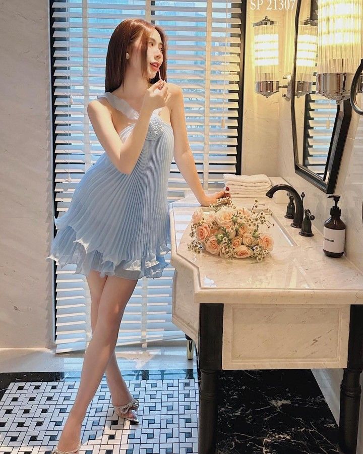 Cute A Line Halter Baby Blue Pleated Chiffon Short Homecoming Dresses Birthday Dresses